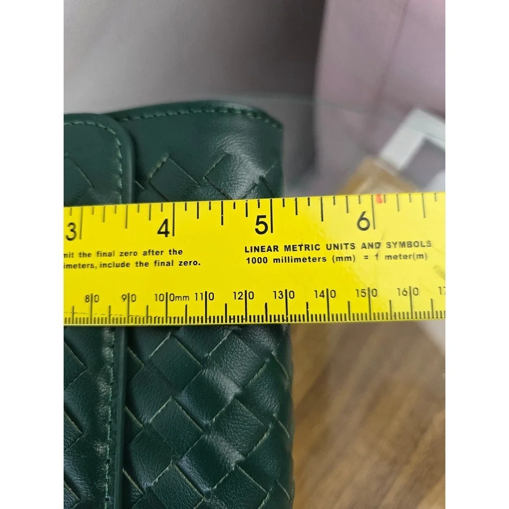 Woven Forest Green Vegan Leather Crossbody Clutch Bag with Knot Lock New